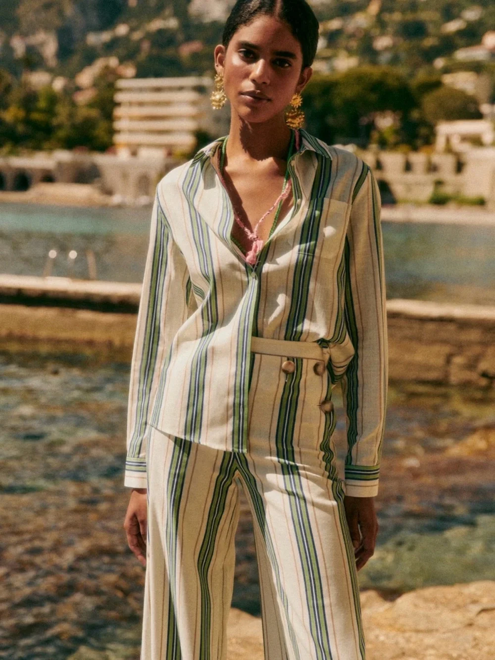 New Sezane Clayton Striped Sailor Trousers Highwaisted Pants Wide Leg 10 NWT